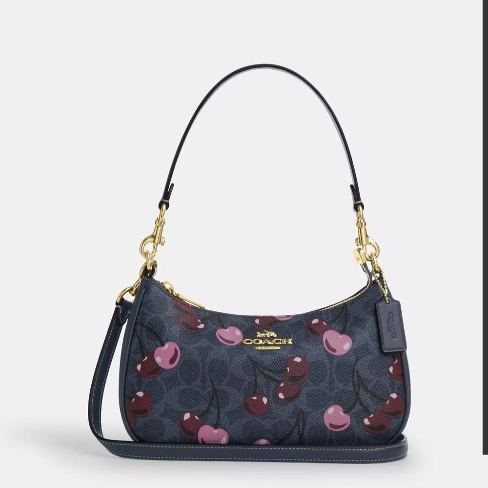 Coach Cherry Print Navy Shoulder Bag